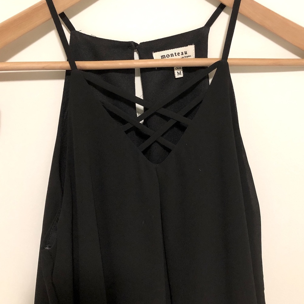 Monteau Black Criss-Cross Strap Short Dress, Size: M